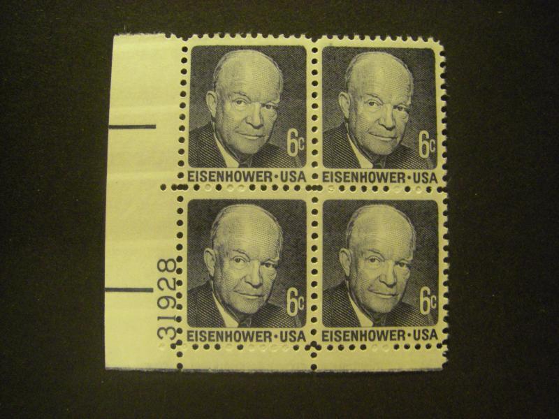 Scott 1393, 6c Eisenhower, PB4 #31928 LL, shiny, MNH Beauty
