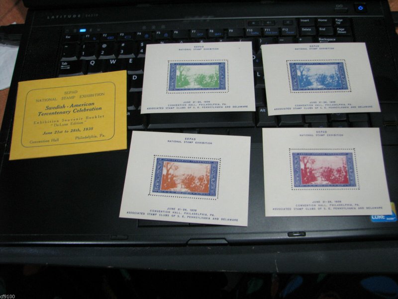 1938 SEPAD Souvenir Sheet (4) & Booklet Cover Swedish American Tercentenary MNH