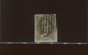 1a Franklin Imperf Used Stamp with BLACK Cancel with PSAG Cert (Bz 304) 