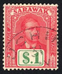 Sarawak SG61 One Dollar Bright Rose and Green Cat 30 pounds