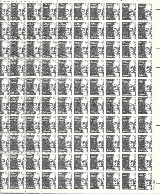 1295a MNH,  $5, John bassett Moore, Full Sheet, Tagged, Free Insured Shipping