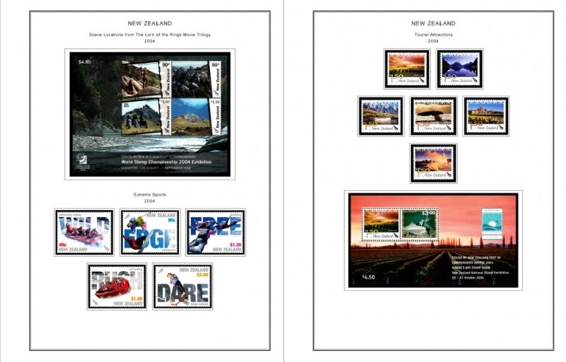 COLOR PRINTED NEW ZEALAND 2000-2004 STAMP ALBUM PAGES (88 illustrated pages)