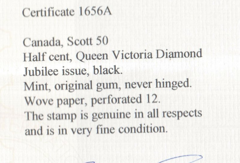 Canada #50 Extra Fine Never Hinged Gem **With Certificate**