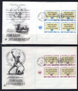 UN New York 177-178 Disarmament Plate Blocks Artcraft Set of Two U/A FDC