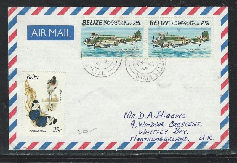 BELIZE (P0209B) 25C AIRPLANE PR A/M COVER SITTEE RIVER TO ENGLAND