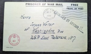 1940 Canada Prisoner of War POW Folded Letter Cover Base APO Camp Q to USA