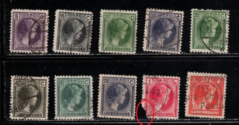 LUXEMBOURG Scott # 159//183 Used - Grand Duchess Charlotte 1F Damaged