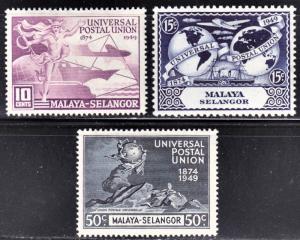 Malaya Selangor Scott 76-77, 79  F to VF mint OG HHR.