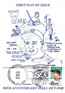 GG Maxi FDC Baseball HOF 50th #2417 Lou Gehrig Baseball 1989