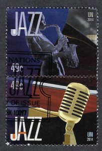 United Nations #1087i and l  2 x 49¢ International Year of Jazz (2014). Used.