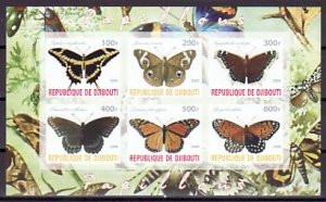 Djibouti, 2009 Cinderella issue. Butterflies on an IMPERF sheet of 6.