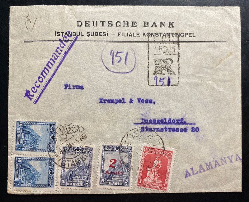 1928 Istanbul Turkey German Bank Commercial Cover To Düsseldorf Germany