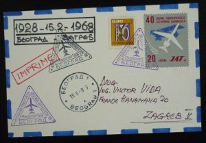 Yugoslavia 1968 Slovenia Croatia -Special Cover - First Flight Airmail US 6 