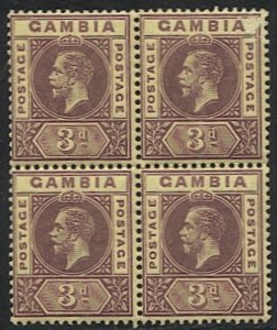 Gambia 1912 Sc 75 Mint MNH 3d  KGV Block of four