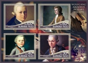 Stamps. Music by Wolfgang Mozart 2022 year 1+1 sheets perf Burkino Faso