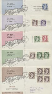 1962 #337p-341p Set of 5 QEII Wilding Winnipeg Tagged FDCs 5c Rate Combos