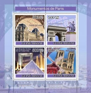 GUINEA BISSAU - 2007 - Monuments of Paris - Perf 4v Sheet - Mint Never Hinged