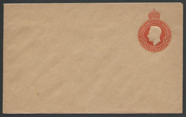 AUSTRALIA GVI 3½d brown envelope fine unused...............................12456