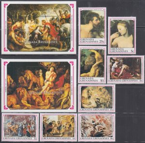 GRENADINES Sc #1226-35 CPL MNH SET and 2 S/S OF BIBLICAL PAINTINGS by RUBENS