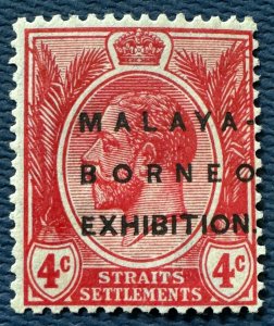 MALAYA BORNEO EXHIBITION MBE opt STRAITS KGV 4c MLH MSCA SG#252 M5518