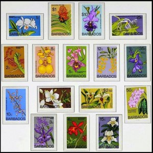 BARBADOS 1974 FLORA Flowers: Orchids Definitive. Complete 1st issue 16v, MNH