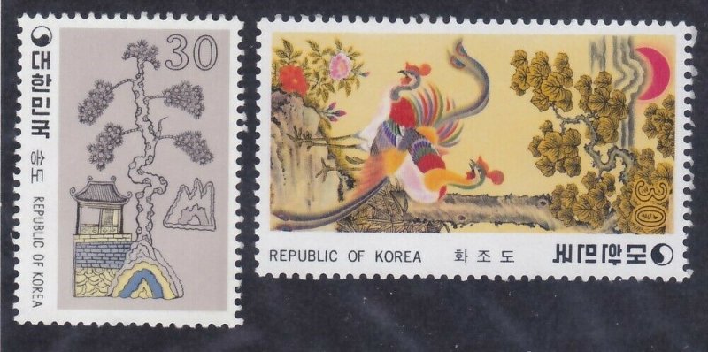 Korea 1210-11 MNH 1980 Flowers Birds Pavilion Mountain Set