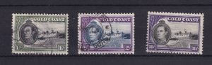 Gold Coast KGVI 1938 1/- 2/- 10/- SG128a/130a/132 Fine Used BP16221