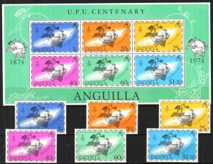 Anguilla 1974 100 Years of UPU Universal Postal Union set of 6 + S/S MNH