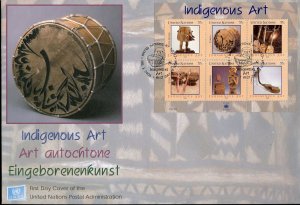 UNITED NATIONS 2006  INDIGENOUS ART NY GENEVA & VIENNA SHEETS  ON  THREE  FDCS