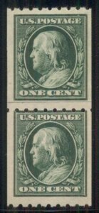 US #390 1¢ green, p. 8 ½ Coil Paste Up pair JUMBO NH