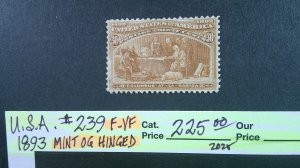 USA 1893 Columbian Issue Scott# 239 Mint OG Fine-VF Hinged