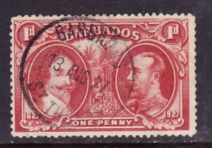 Barbados-Sc#180-used 1p carmine lake Charles I & KGV-id2-1927-