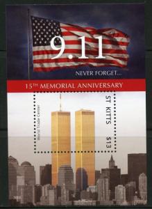 ST. KITTS 2016 15th MEMORIAL ANNIVERSARY SEPTEMBER 11, 2001 NEVER FORGET S/S NH