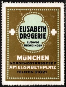 Vintage Germany Poster Stamp Elisabeth Drugstore Munich Ludwig Blendinger