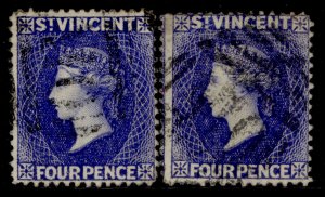 ST. VINCENT QV SG41a + 41x, 4d SHADE VARIETIES, FINE USED. Cat £390 WMK REVERSED