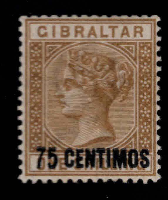 Gibraltar Scott 28 MH* surcharged 1sh Bister colored stamp CV$ 67.50