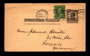 1909 Uprated Postal Card to Germany / Light Top Creasing - L10765-