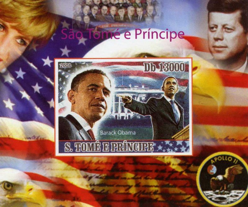 Sao Tome & Principe 2008 BARACK OBAMA KENNEDY APOLLO 11 Deluxe s/s Mint (NH)