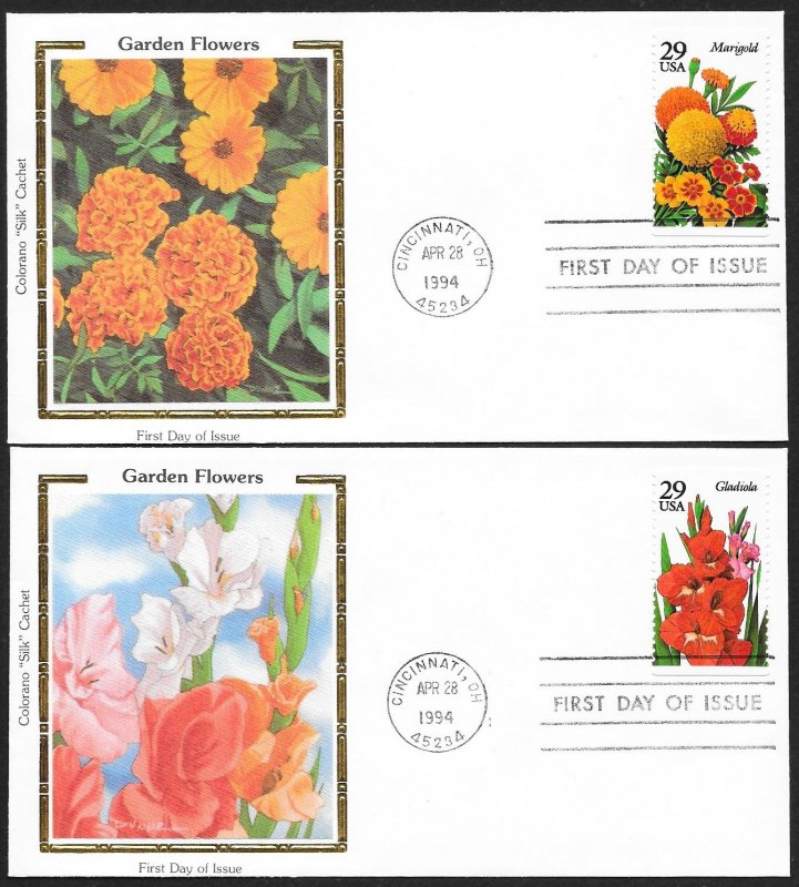 UNITED STATES FDCs (5) 29¢ Garden Flowers 1994 Colorano