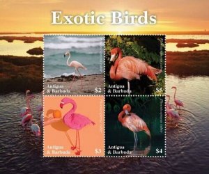 Antigua & Barbuda 2019 - Exotic Birds Flamingo Sheet of 4 - Scott #3566  MNH