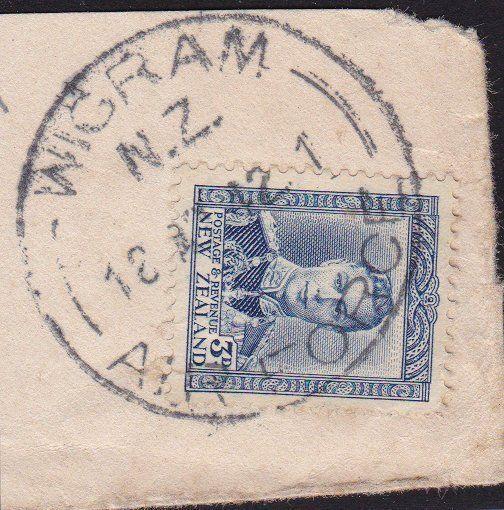 NEW ZEALAND 1942 GVI 3d on piece WIGRAM / AIR FORCE cds.....................9739