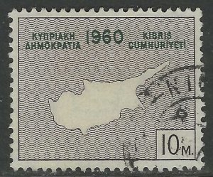 CYPRUS 1960 10m INDEPENDENCE Issue MAP Sc 198 VFU