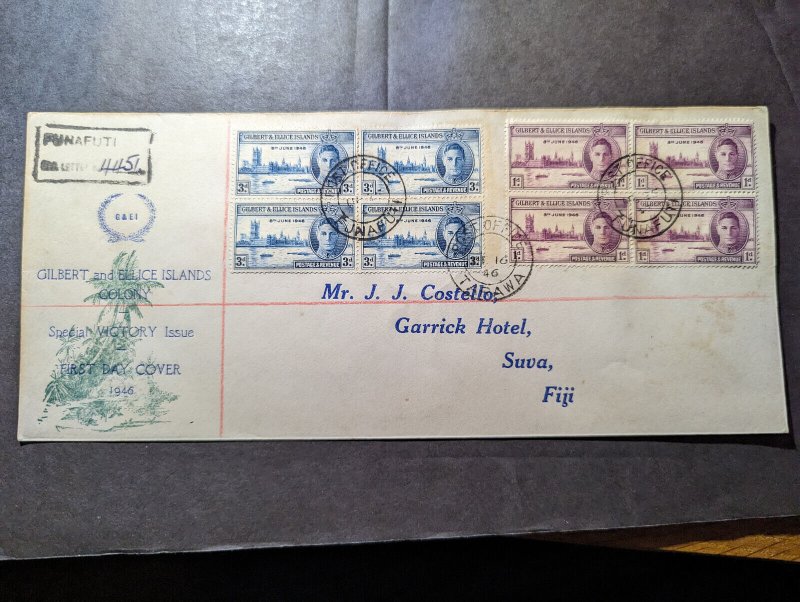 1946 British Gilbert and Ellice Islands Cover Punafuti to Suva Fiji