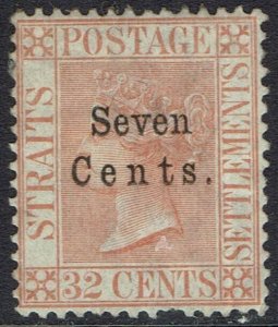 STRAITS SETTLEMENTS 1879 QV SEVEN CENTS ON 32C