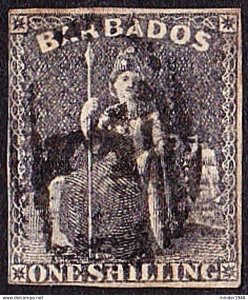 BARBADOS 1858 QV 1/- Black SG12a FU