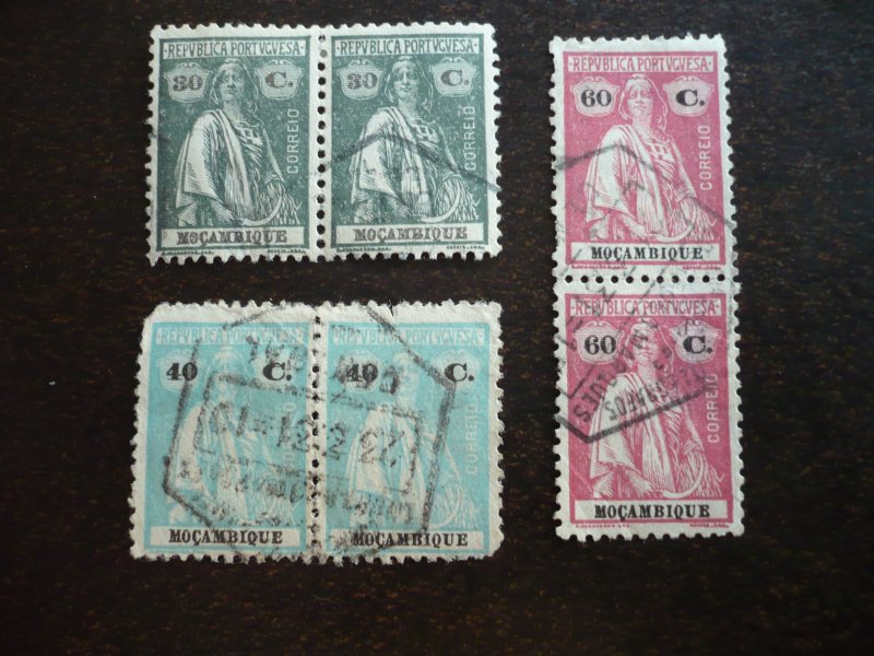 Stamps - Mozambique - Scott#191M,191N,191Q - Used Pairs of Stamps