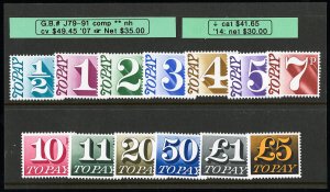 Great Britain Stamps # J79-91 MNH VF Scott Value $49.45