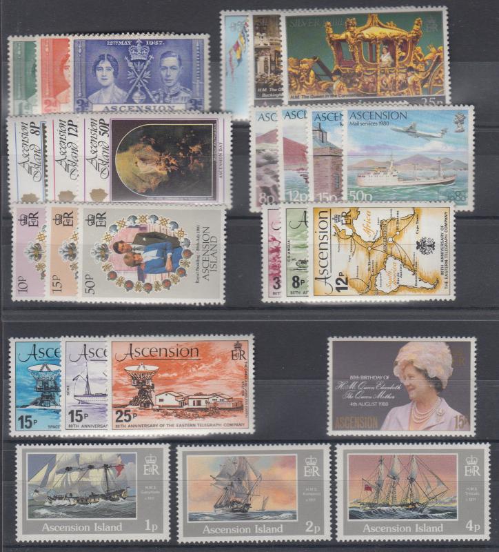 Ascension Sc 37/403 MNH. 1937-1986 issues, 9 sets