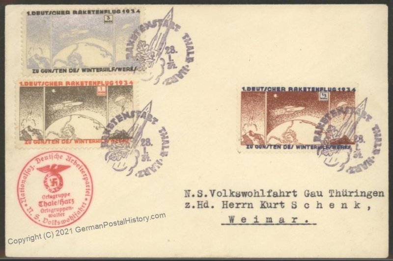 Germany 1934 Zucker Rocket Mail Cover Hexentanzplatz Thale Harz 103414