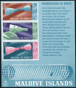 Maldives 194a sheet, MNH. Michel Bl.5. Rendezvous in space Gemini 6,7. 1966.